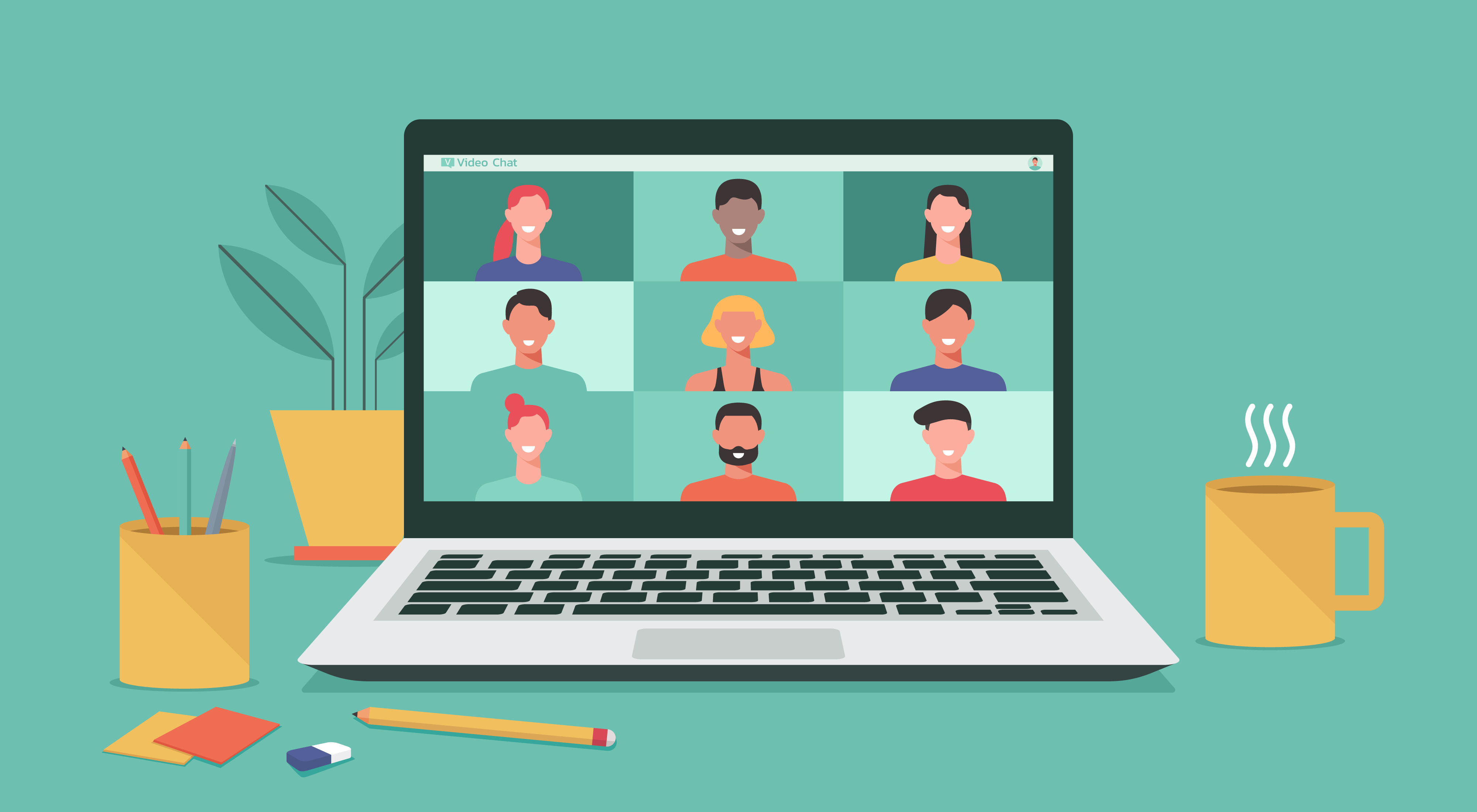 Cartoon screen of online meeting